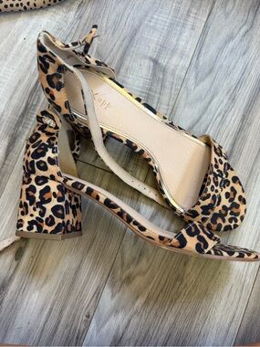 x-appeal Leopard Print Block Heel Sandals - Tan/Black